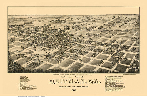 Quitman, Georgia 1885 Bird's Eye View - Old Map Reprint