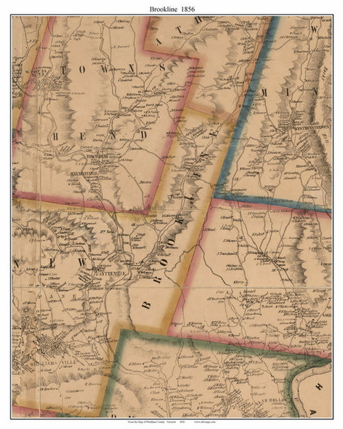 Brookline, Vermont 1856 Old Town Map Custom Print - Windham Co.