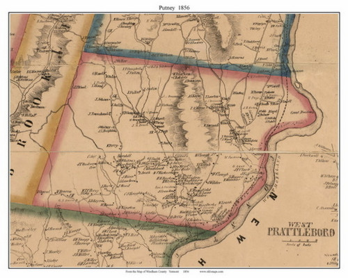 Putney, Vermont 1856 Old Town Map Custom Print - Windham Co.