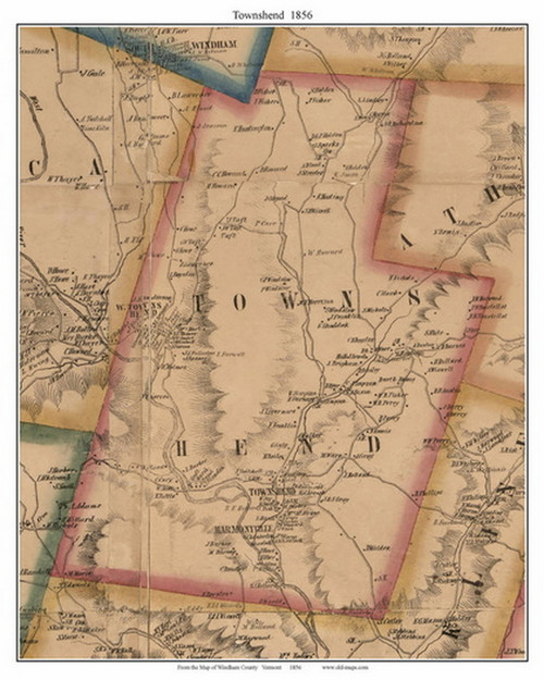 Townshend, Vermont 1856 Old Town Map Custom Print - Windham Co.