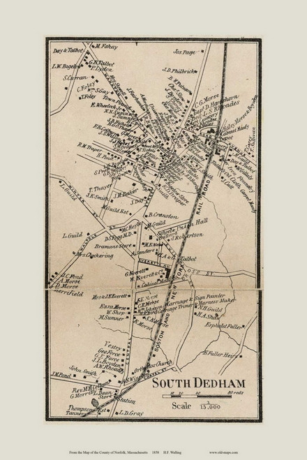 South Dedham Village, Massachusetts 1858 Old Town Map Custom Print - Norfolk Co.