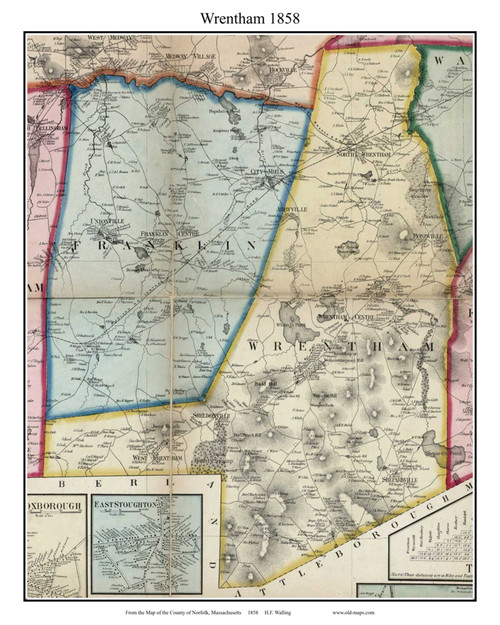 Wrentham, Massachusetts 1858 Old Town Map Custom Print - Norfolk Co.