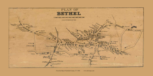 Bethel Village - Bethel, Connecticut 1858 Fairfield Co. - Old Map Custom Print
