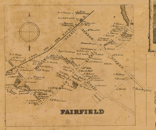 Fairfield Village, Connecticut 1858 Fairfield Co. - Old Map Custom Print