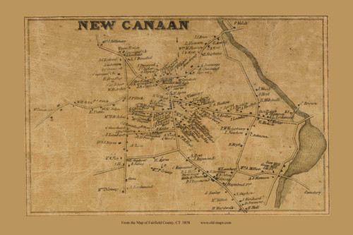 New Canaan Village - New Canaan, Connecticut 1858 Fairfield Co. - Old Map Custom Print