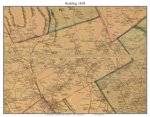 Redding, Connecticut 1858 Fairfield Co. - Old Map Custom Print