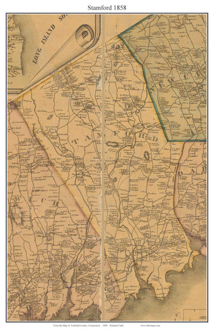 Stamford, Connecticut 1858 Fairfield Co. - Old Map Custom Print