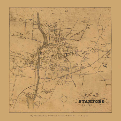 Stamford Village - Stamford, Connecticut 1858 Fairfield Co. - Old Map Custom Print