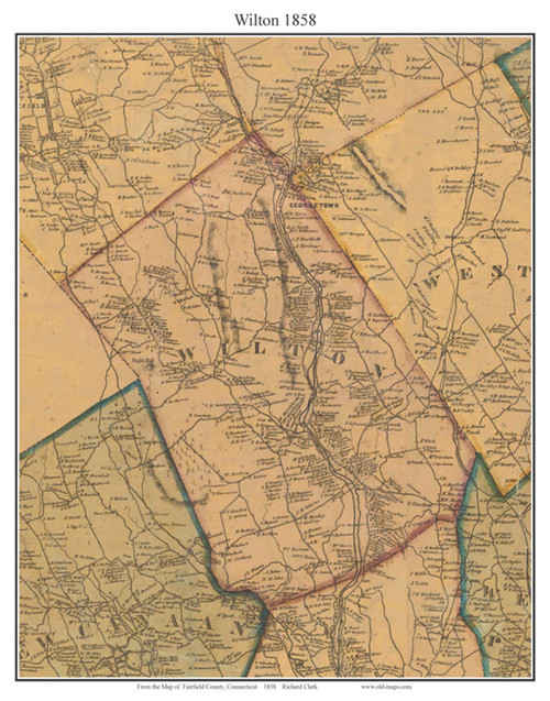 Wilton, Connecticut 1858 Fairfield Co. - Old Map Custom Print