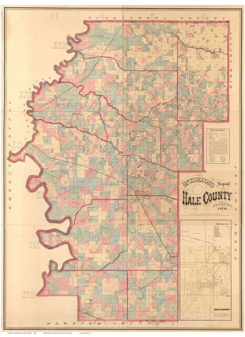 Hale County Alabama 1870 - Old Map Reprint