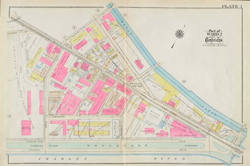 Cambridge Ward 2 Kendall Square Plate 1, 1930 - Old Street Map Reprint -Cambridge 1930 Atlas