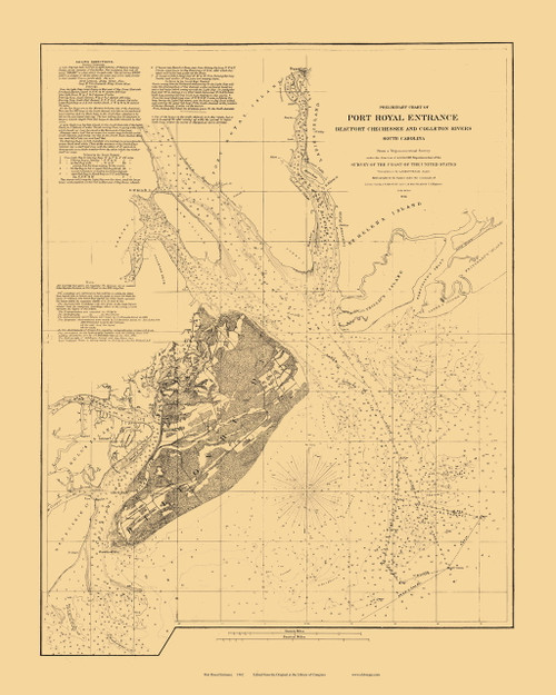 Port Royal  1862 USCS - Hilton Head - Old Map Reprint - South Carolina Cities