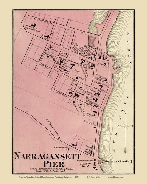 South Kingstown Narragansett - Custom 11x14, Rhode Island 1870 - Old Town Map Reprint