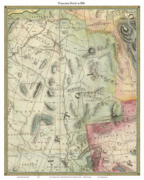 Franconia Notch (White Mountains) 1816 - Carrigain - Old Map Custom Print New Hampshire Specials