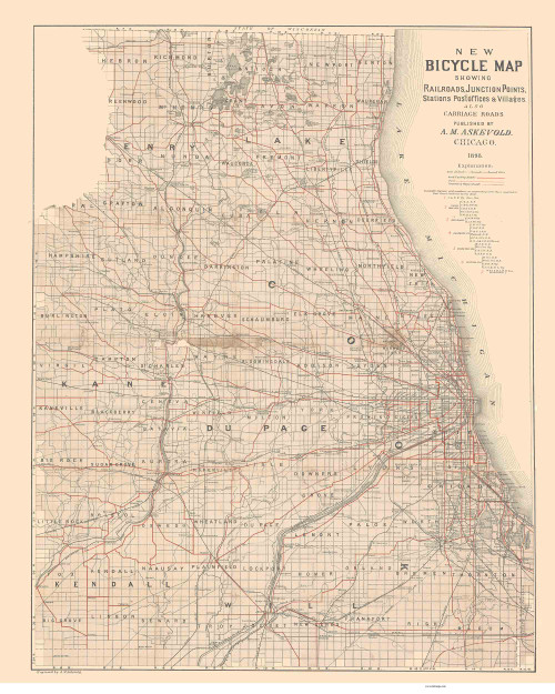 Chicago Area 1898 Askevold - Bicycle - Old Map Reprint -  Illinois Cities