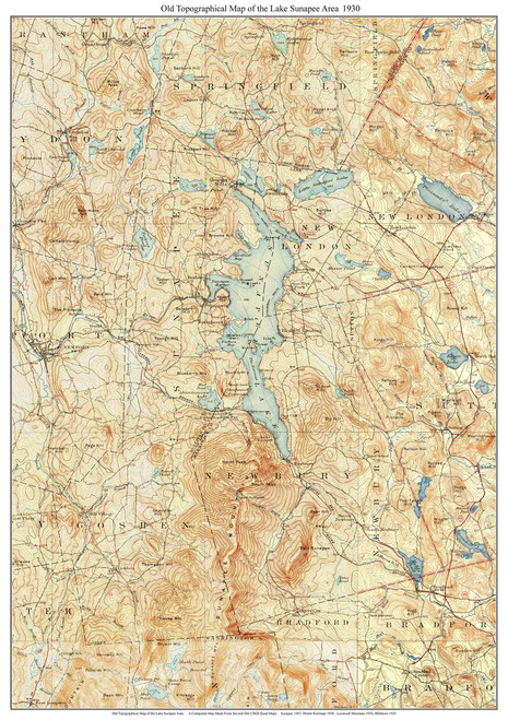 Lake Sunapee Area 1930 - Custom USGS Old Topo Map - New Hampshire