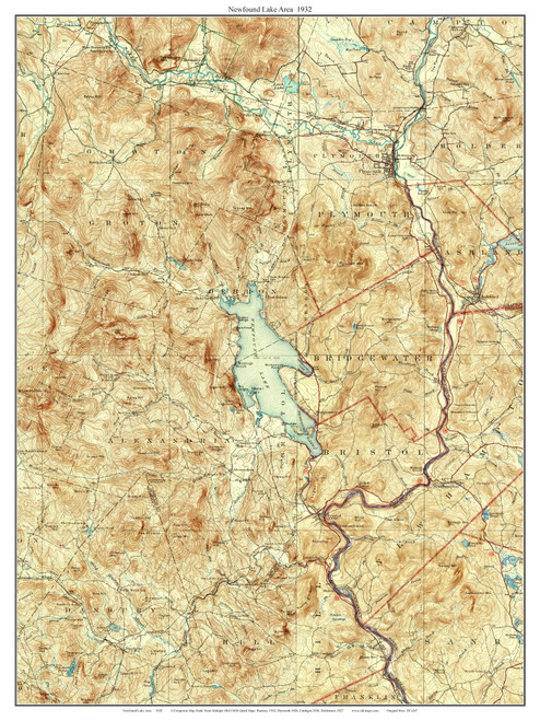 Newfound Lake Area 1932 - Custom USGS Old Topo Map - New Hampshire