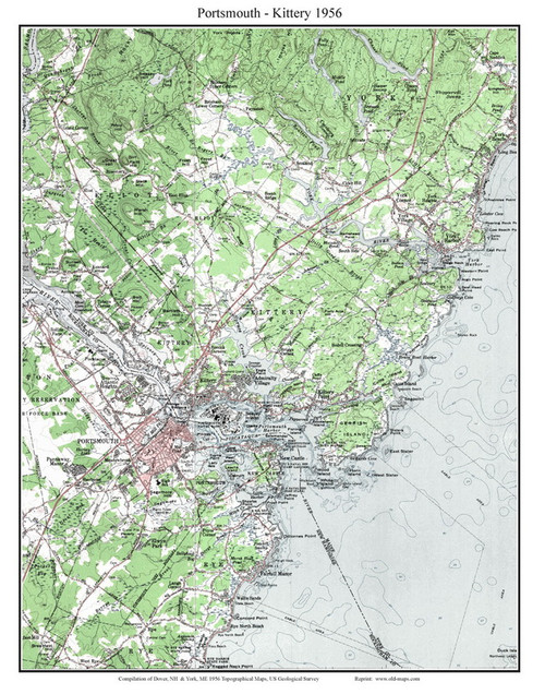 Portsmouth & Kittery 1956 - Custom USGS Old Topo Map - New Hampshire
