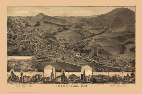 Adams, Massachusetts 1882 Bird's Eye View - Old Map Reprint