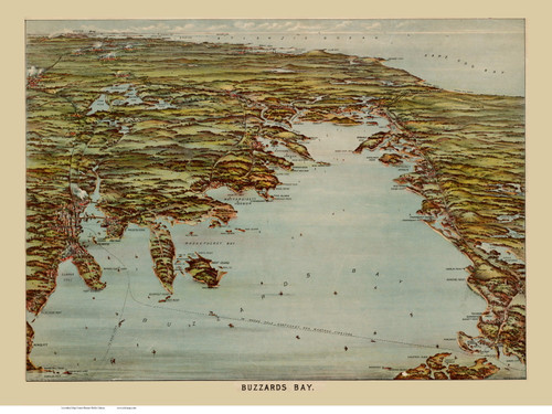 Buzzards Bay, Massachusetts ca 1907 Bird's Eye View - Old Map Reprint BPL