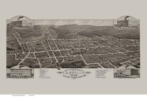 Campello, Massachusetts 1880 Bird's Eye View - Old Map Reprint BPL