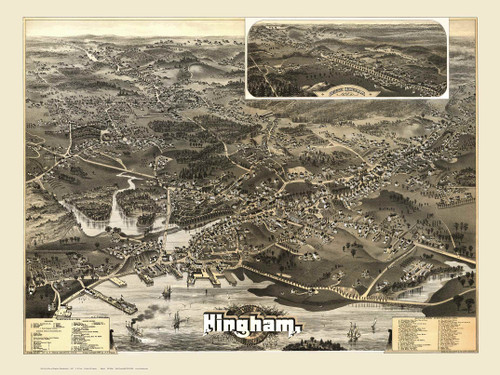 Hingham, Massachusetts 1885 Bird's Eye View - Old Map Reprint