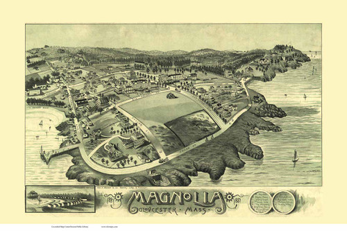 Magnolia, Massachusetts 1887 Bird's Eye View - Old Map Reprint BPL