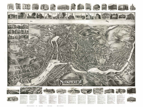 Norwich, Connecticut 1912 Bird's Eye View - Old Map Reprint