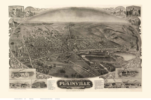 Plainville, Connecticut 1907 Bird's Eye View - Old Map Reprint