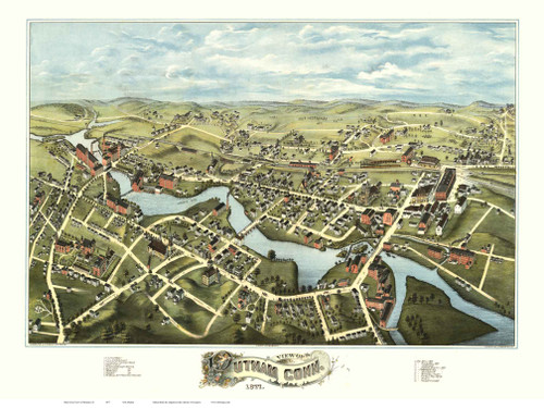 Putnam, Connecticut 1877 Bird's Eye View - Old Map Reprint