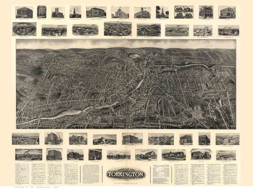 Torrington, Connecticut 1907 Bird's Eye View - Old Map Reprint