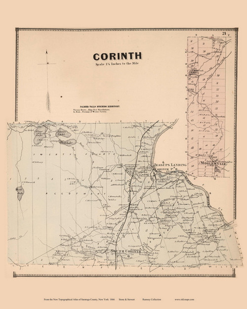 Corinth Town including Mooleyville, New York 1866 - Old Town Map Reprint - Saratoga Co.