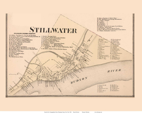 Stillwater Village Only (Custom) - Stillwater, New York 1866 - Old Town Map Reprint - Saratoga Co.