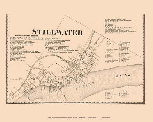 Stillwater Village Only (Custom) - Stillwater, New York 1866 - Old Town Map Reprint - Saratoga Co.