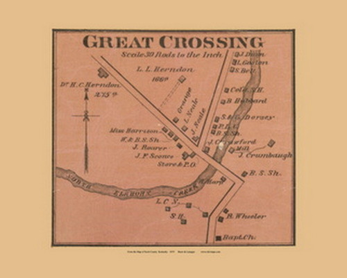 Great Crossing Village - Precinct 1 - Scott County, Kentucky 1879 Old Town Map Custom Print - Scott Co.