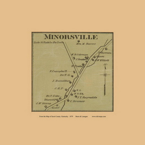 Minorsville Village - Precinct 3 - Scott County, Kentucky 1879 Old Town Map Custom Print - Scott Co.