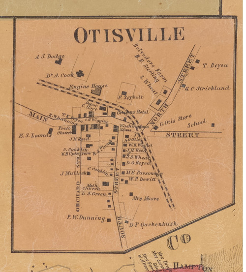 Otisville, New York 1859 Old Town Map Custom Print with Homeowner Names - Orange Co.