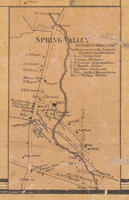 Spring Valley, New York 1859 Old Town Map Custom Print with Homeowner Names - Rockland Co.