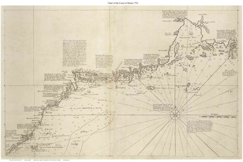 Maine Coast-Mount Desert Island to Portland Harbor, Isles of Shoals 1734 - Old Map Reprint - Maine Coastline