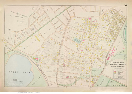 Plate 10, Cambridge - parts of Wards 1 and 5, 1900 - Old Street Map Reprint - Middlesex Co. Atlas Vol.1 - Cambridge Area