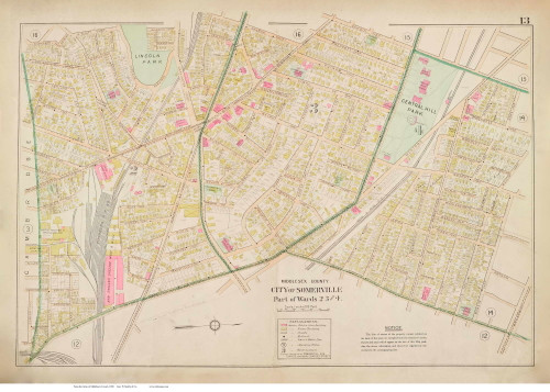 Plate 13, Somerville - parts of Wards 2, 3 and 4, 1900 - Old Street Map Reprint - Middlesex Co. Atlas Vol.1 - Cambridge Area