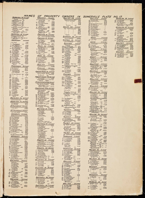 Property Owners on Plate 17 - page 3, 1900 - Old Street Map Reprint - Middlesex Co. Atlas Vol.1 - Cambridge Area