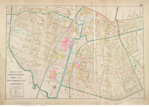 Plate 29, Malden - parts of Wards 1, 2, 3, 4, 5 and 7, 1900 - Old Street Map Reprint - Middlesex Co. Atlas Vol.1 - Cambridge Area