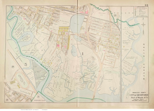 Plate 33, Medford - parts of Wards 1 and 5, 1900 - Old Street Map Reprint - Middlesex Co. Atlas Vol.1 - Cambridge Area