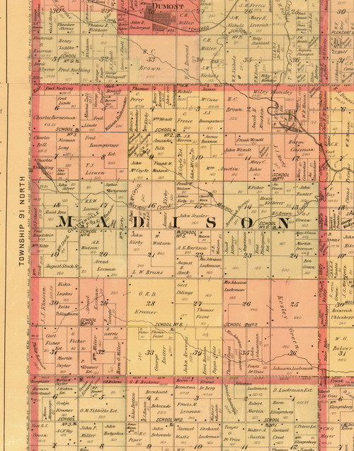Madison, Iowa 1897 Old Town Map Custom Print - Butler Co.