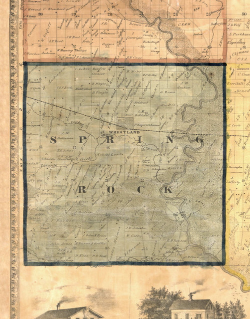Spring Rock, Iowa 1865 Old Town Map Custom Print - Clinton Co.