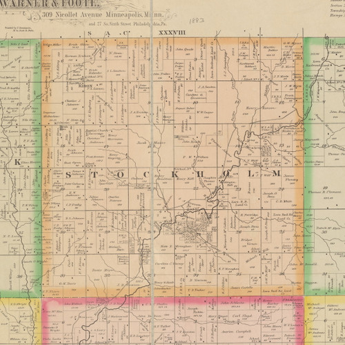 Stockholm, Iowa 1883 Old Town Map Custom Print - Crawford Co.