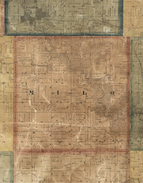 Milo, Iowa 1869 Old Town Map Custom Print - Delaware Co.