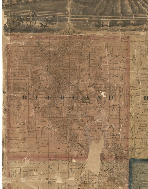 Richland, Iowa 1869 Old Town Map Custom Print - Delaware Co.