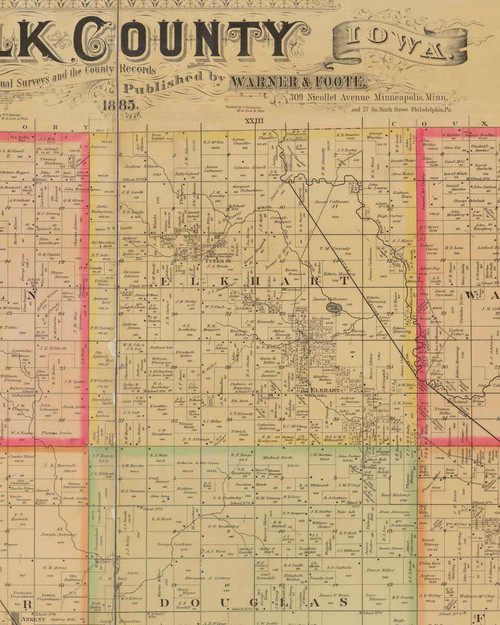 Elkhart, Iowa 1885 Old Town Map Custom Print - Polk Co.